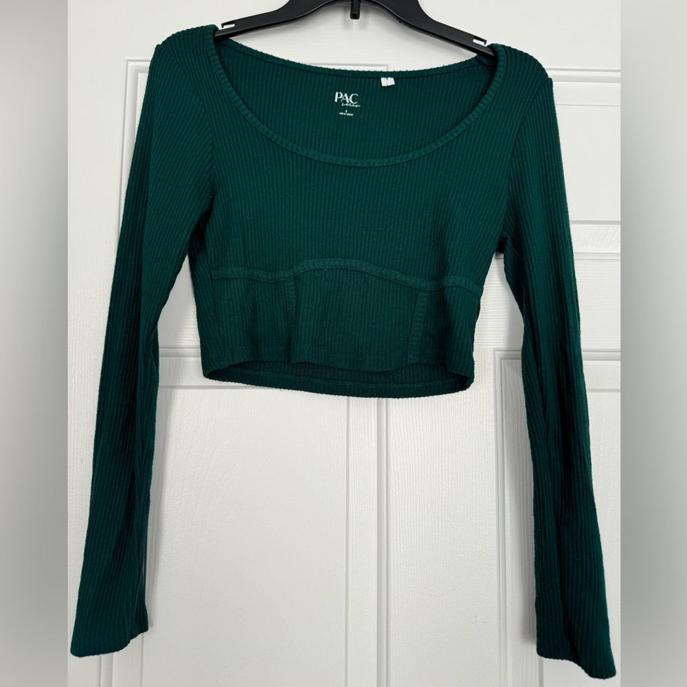Pacsun Dark Green Long-sleeve Ribbed Crop Top- Size Small (S)